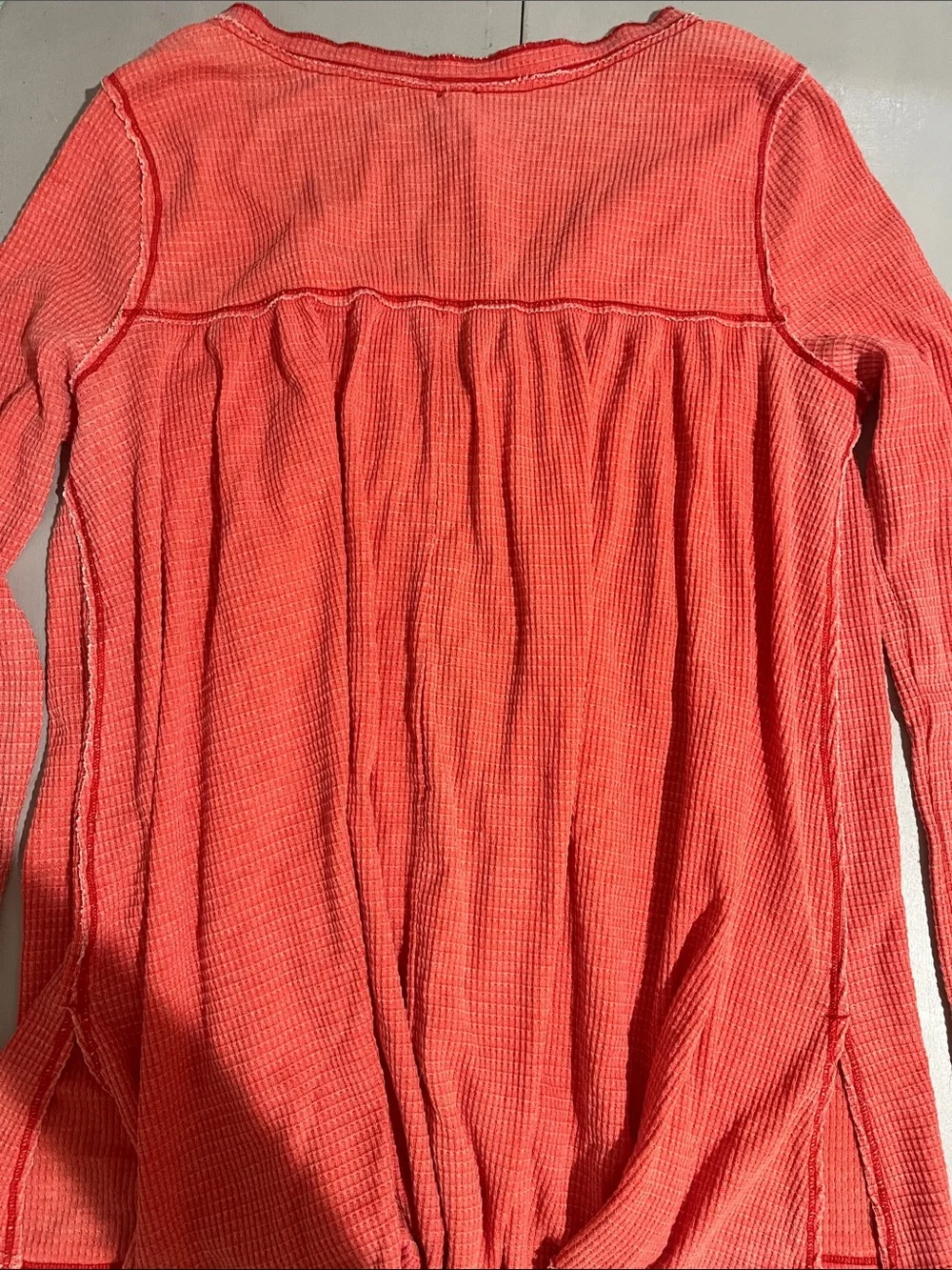 Free People Coral Waffle-Knit Long Sleeve Henley